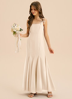 Azazie Evey Junior Abito Sirena in Chiffon Plissettato Alabastro Bianco image1