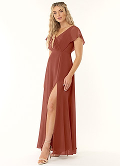 Azazie Rylee Robes de demoiselle d'honneur Robe Trapèze en Mousseline de soie Plissée Auburn image3