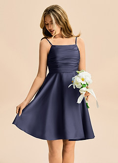 Azazie Miko Junior Stormy A-Line Pleated Stretch Satin Dress image4