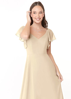 Azazie Syenna Bridesmaid Dresses Champagne A-Line Ruched Chiffon Dress image5
