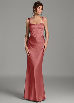 Azazie Mela Brautjungfernkleider Etui Korsett Stretch-Satin Kleid Antike Rose image1