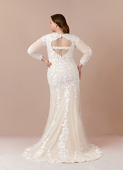 Azazie Dulce Amor Vestidos de novia Vestido de Blanco Diamante Champán de Tul de Corte Sirena con Encaje Cuello V image15
