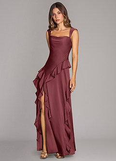 Azazie Sloane Bridesmaid Dresses Merlot A-Line Sweetheart Neckline Stretch Satin Dress image4