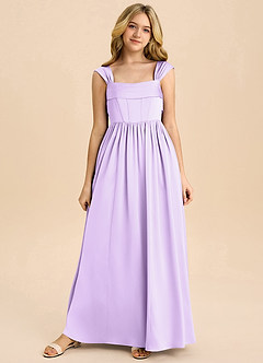 Azazie Hattie Junior Lilac A-Line Pleated Stretch Satin Dress image8