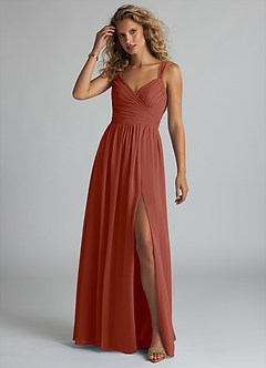 Azazie Aziza Bridesmaid Dresses Auburn A-Line V-Neck Pleated Chiffon Dress image2