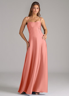 Azazie Valentine Bridesmaid Dresses Coral A-Line Corset Stretch Satin Dress image1