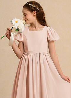 Azazie Joss Flower Girl Dresses English Rose A-Line with Sleeves Chiffon Dress image13
