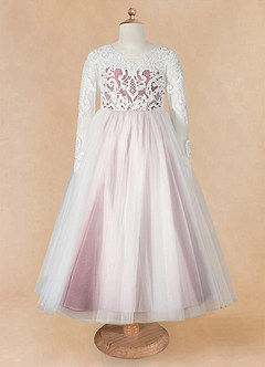 Azazie Elodie Flower Girl Dresses Ivory Vintage Mauve Ball-Gown Lace Dress image10