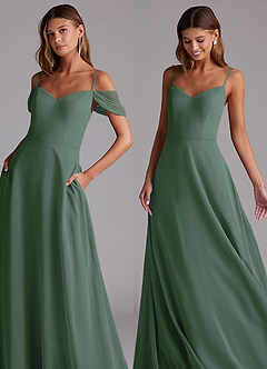 Azazie Marley Vestidos de damas de honor Vestido de Eucalipto de Gasa de Corte en A Convertible con Vestidos sin tirantes image7