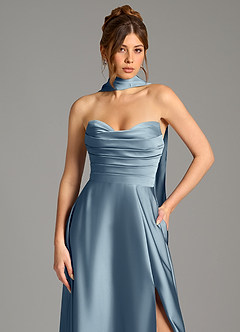 Azazie Ayla Abiti da Damigella Abito A-Line in Raso Elasticizzato Corsetto Blu Polveroso image2