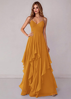 Azazie Zaina Bridesmaid Dresses Butterscotch A-Line Chiffon Dress image1