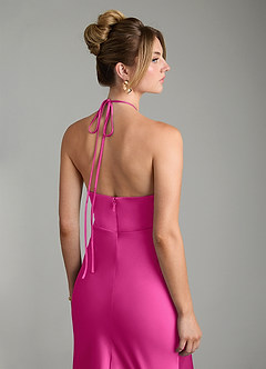 Azazie Camille Robes de demoiselle d'honneur Robe Fourreau en Satin extensible Fente Latérale Fuchsia image2