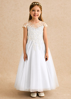 Azazie Dandelion 플라워 걸 드레스 볼가운 레이스 발목 길이 드레스 image4