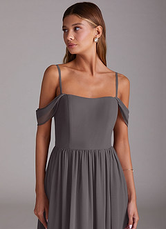 Azazie Calianna Bridesmaid Dresses Steel Grey A-Line Off the Shoulder Chiffon Convertible Dress image7
