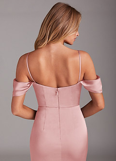 Azazie Saige Bridesmaid Dresses Powder Pink Mermaid Off the Shoulder Stretch Satin Dress image6
