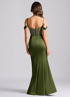 Azazie Alyce Bridesmaid Dresses Olive Mermaid Off the Shoulder Stretch Satin Convertible Dress image2
