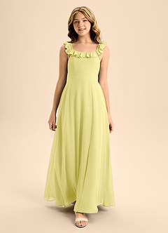 Azazie Callie Junior Abito A-Line in Chiffon Increspato Sorbetto Al Limone image4
