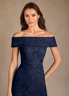 Azazie Medford Mother of the Bride Dresses Dark Navy A-Line Off the Shoulder Floral Burnout Dress image6