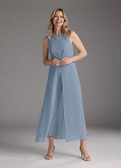 Azazie Anitta Mother of the Bride Dresses Dusty Blue Jumpsuit/Pantsuit Pleated Stretch Crepe Dress image3