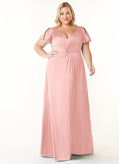 Azazie Soren Brautjungfernkleider A-Linie Plissee Stretch-Satin Kleid Puderrosa image8