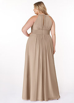 Azazie Bonnie Brautjungfernkleider A-Linie Schlüsselloch Gerüscht Chiffon Kleid Taupe image7