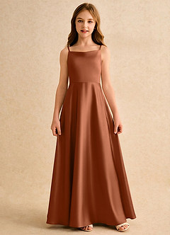 Azazie Joella Girls Formal Flower Girl Dresses Copper A-Line Pleated Stretch Satin Dress image4