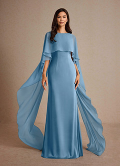 Azazie Milfred Mère de la mariée Robes Robe Fourreau en Satin extensible Col de bateau Acier Bleuté image1