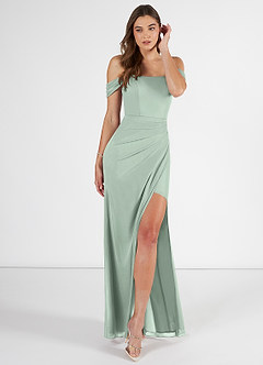 Azazie Kit Jurken voor bruidsmeisjes Jurk van Mesh met Zeemeermin Off the Shoulder Agave image1