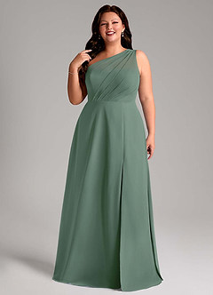 Azazie Phaedra Bridesmaid Dresses Eucalyptus A-Line One Shoulder Chiffon Dress image11