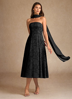 Azazie Lorain Kleider für die Brautmutter A-Linie Plissee Blumen-Burnout Kleid Schwarz image2