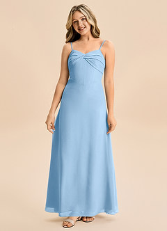 Azazie Jordyn Junior Vestido de Azul Pálido de Gasa de Corte en A con Escote de Corazón image4