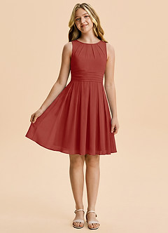 Azazie Bibiane Junior Terracotta A-Line Pleated Chiffon Dress image3