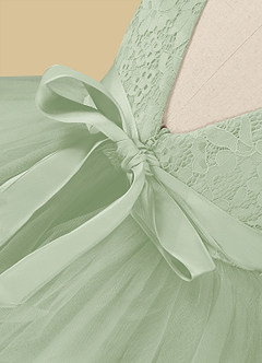 Azazie Chica Flower Girl Dresses Dusty Sage A-Line Lace Tulle Dress image10