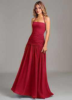 Azazie Vashti Brautjungfernkleider A-Linie Chiffon Kleid Scharlachrot image4