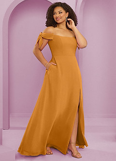 Barbie ♥ Azazie Bridesmaid Dresses Butterscotch A-Line Off the Shoulder Chiffon Convertible Dress image12
