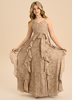 Azazie Peyton Junior Linie A Plisat Floral Burnout Lungime până la podea Domnișoară de onoare junioră Rochie image3