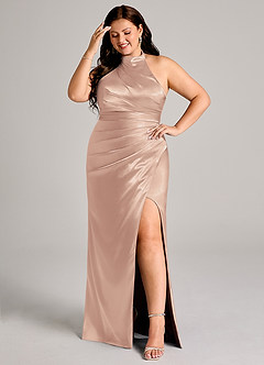 Azazie Jemma Brautjungfernkleider Etui Plissee Metallischer Satin Kleid Englisches Rosa image8