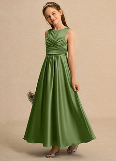 Azazie Ducky Girls Formal Flower Girl Dresses Juniper A-Line Pleated Stretch Satin Dress image3