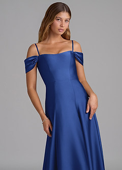 Azazie Seriana Jurken voor bruidsmeisjes Converteerbaar Jurk van Stretch Satijn met A-Lijn Off the Shoulder Koningsblauw image2