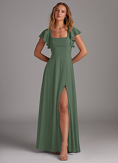 Azazie Bondi Bridesmaid Dresses Eucalyptus A-Line Side Slit Stretch Chiffon Dress image4