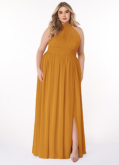 Azazie Iman Bridesmaid Dresses Butterscotch A-Line A-Line Ruched Chiffon Dress image8