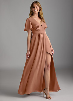Azazie Zaniah Bridesmaid Dresses Bronzer A-Line Chiffon Dress image3