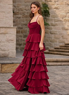 Rhythm Dark Red Ruffled A-line Prom Dress image3