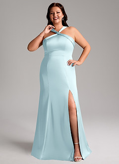 Azazie Rue Bridesmaid Dresses Cloud Blue Mermaid Pleated Stretch Satin Dress image8