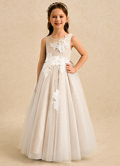 Azazie Addison Flower Girl Dresses White Alabaster Ball-Gown Sequins Tulle Dress image4