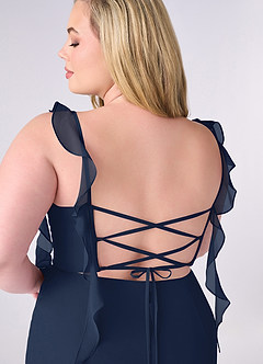 Barbie ♥ Azazie Brautjungfernkleider Meerjungfrau-Linie Korsett Chiffon Kleid Dunkelmarine image10