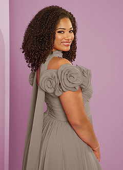 Barbie ♥ Azazie Robes de demoiselle d'honneur Robe Trapèze Convertible en Mousseline de soie Épaule décolletée Taupe image11