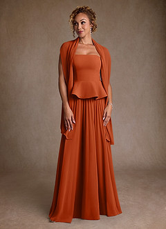 Azazie Josabeth Venta Final Vestido de Naranja Quemada de Gasa de Corte en A con Plisado image4