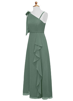 Azazie Aidy Junior Eucalyptus A-Line Bow Chiffon Dress image7