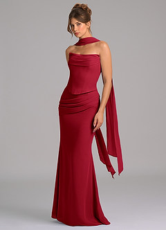 Azazie Sorrel Vestidos de madrinha de casamento Vestido Escarlate de Chiffon de sereia com Espartilho image5